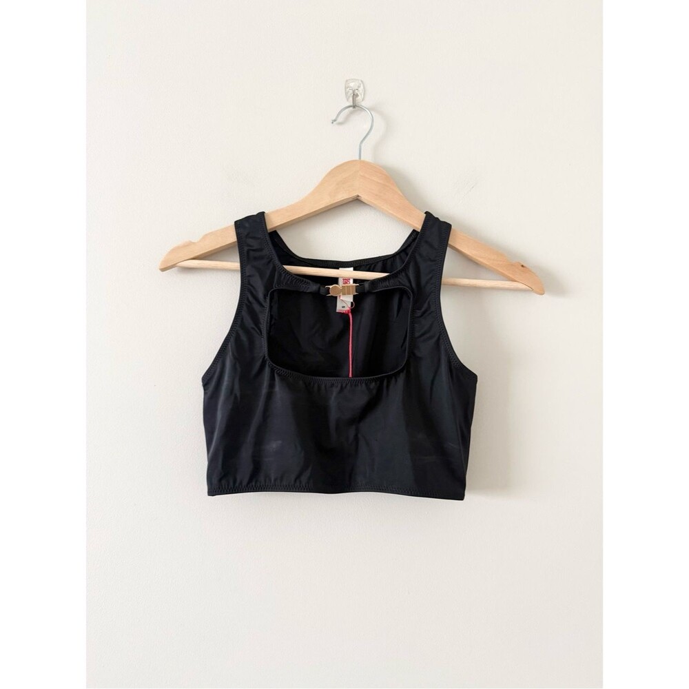 Solid & Striped Black Athletic Crop Tank Top with Front Clasp Size S